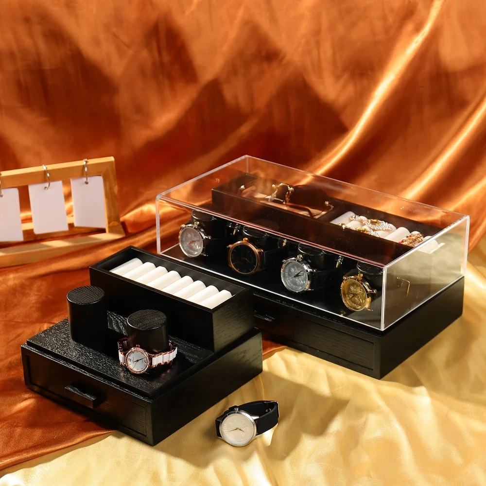 Factory Direct 2 Slot Wooden Watch Display Case Luxury Gift Wrist Watch Storage Box with Acrylic Clear Lid