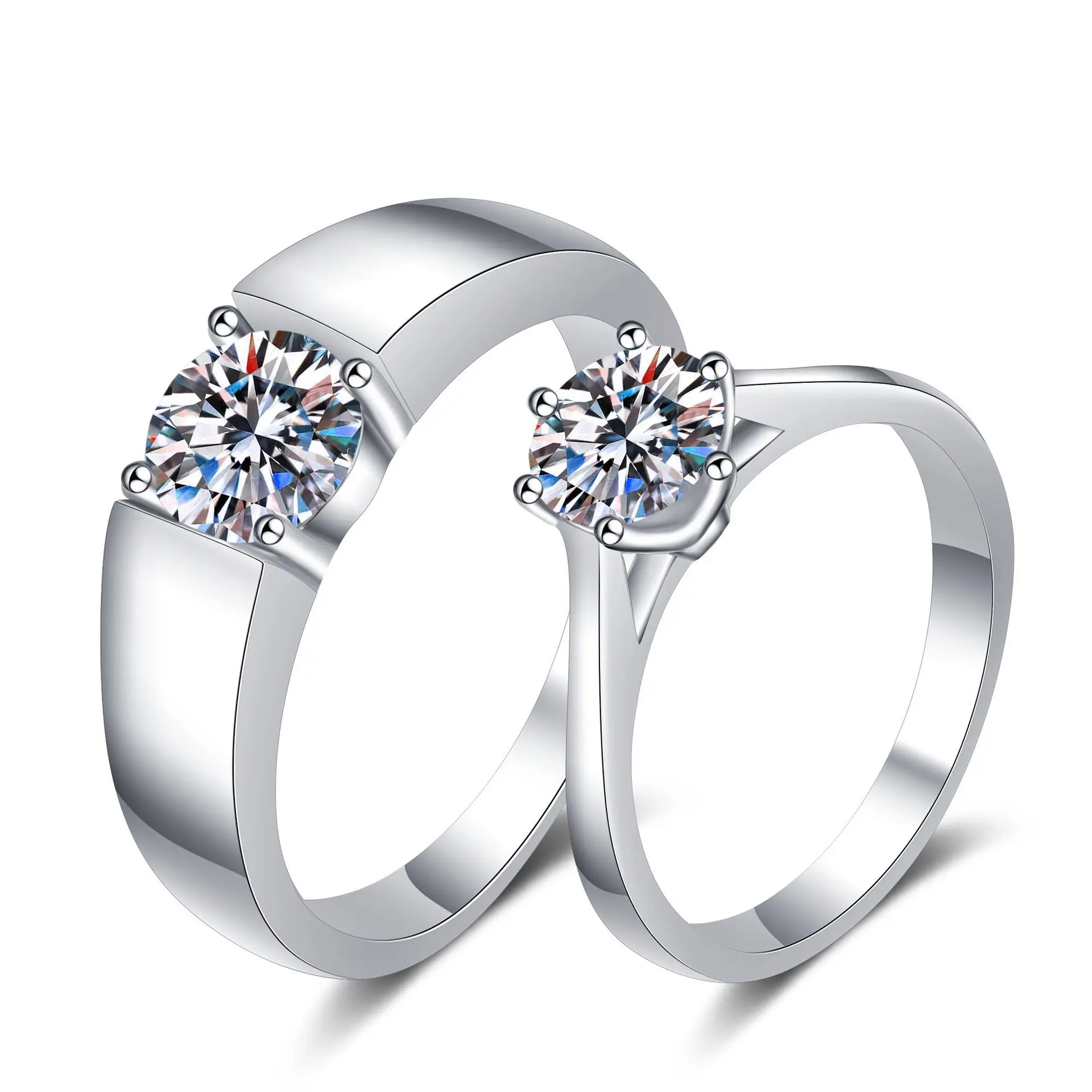 Couple Rings Simple Fashion 925 Sterling Silver Platinum Plated Moissanite Diamond  Promise Rings For Couples Wedding Jewelry
