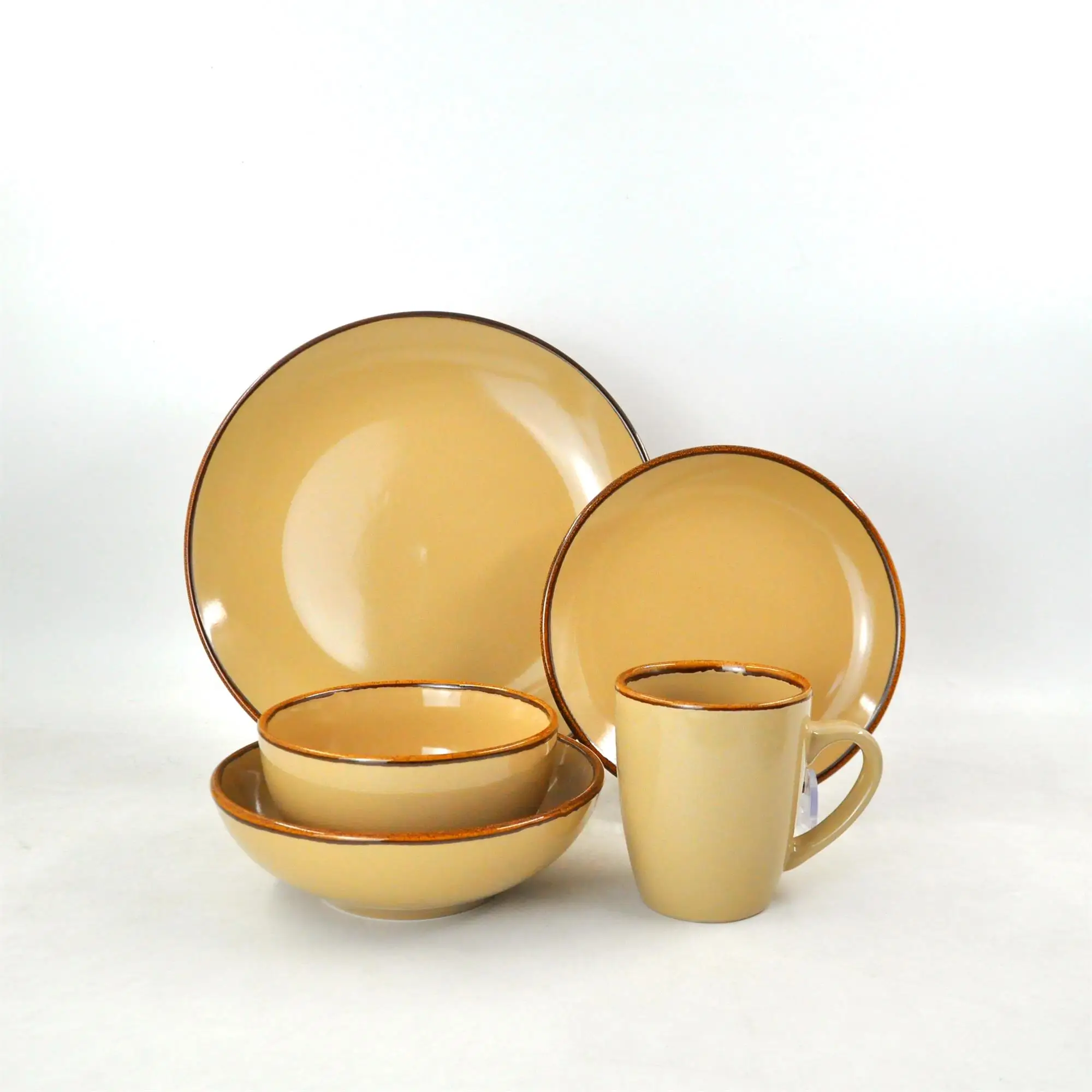 Brown rim stoneware ceramic dinner set color glazed 5.5 inch bowls 10.5inch plates dinnerware