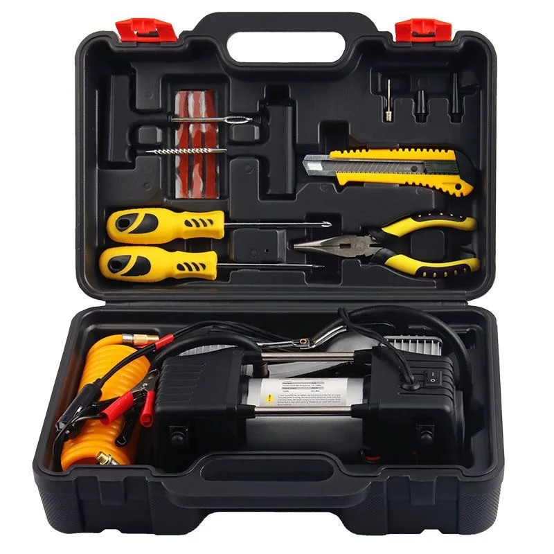 Portable Mini Air Double Cylinder Compressor Tool Assembly Box With 150PSI 12V Car Tyre Tire Inflator Pump