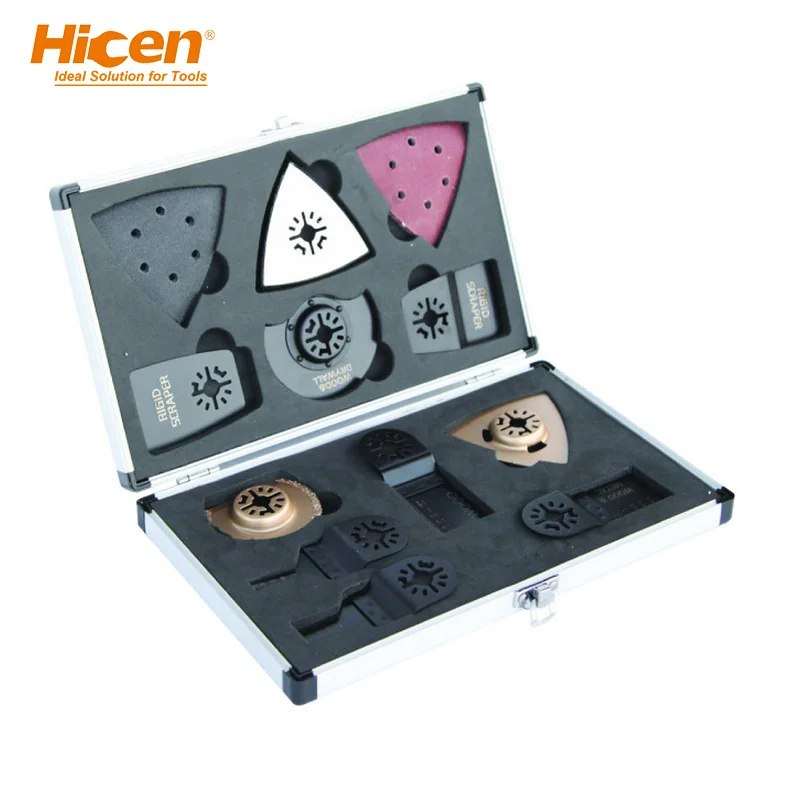 Hicen Aluminum Case Set Oscillating Accessory Kit Mixed Multitool Saw Blades for Sanding, Grinding and Cutting