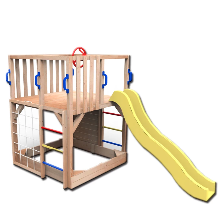 Kids Outdoor Solid Wood Playground Playhouses with Slide and Sandbox ECO Friendly Nature Easily Assembled FSC