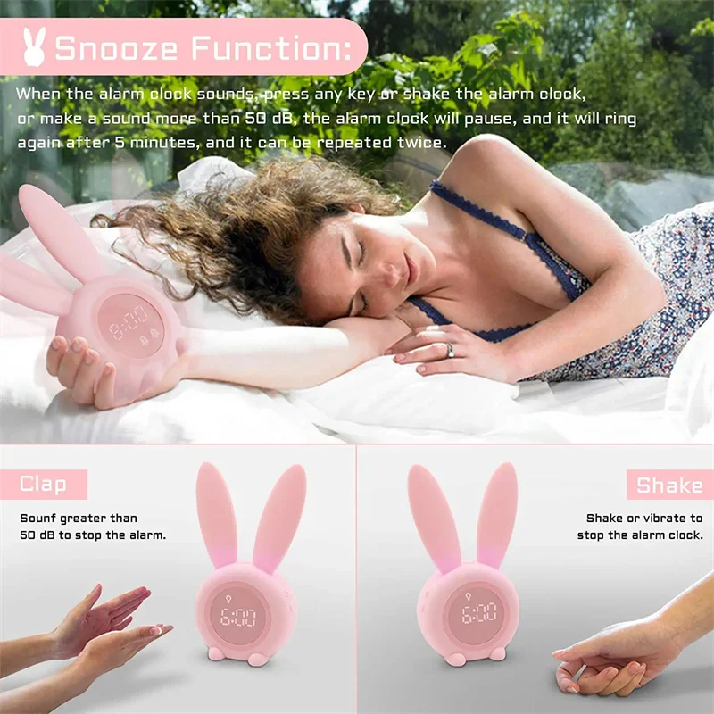 Hot selling cute rabbit    Snooze alarm  clock with   USB Charging