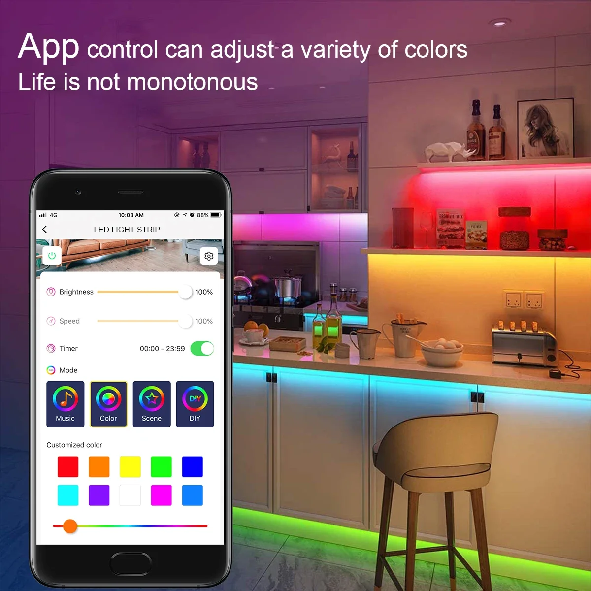 LEDILAND Smart RGB LED Strip Light Wifi Remote Controlled Home Decor Luxury Lighting Bar for Room Decor Available in 1M 5M 10M