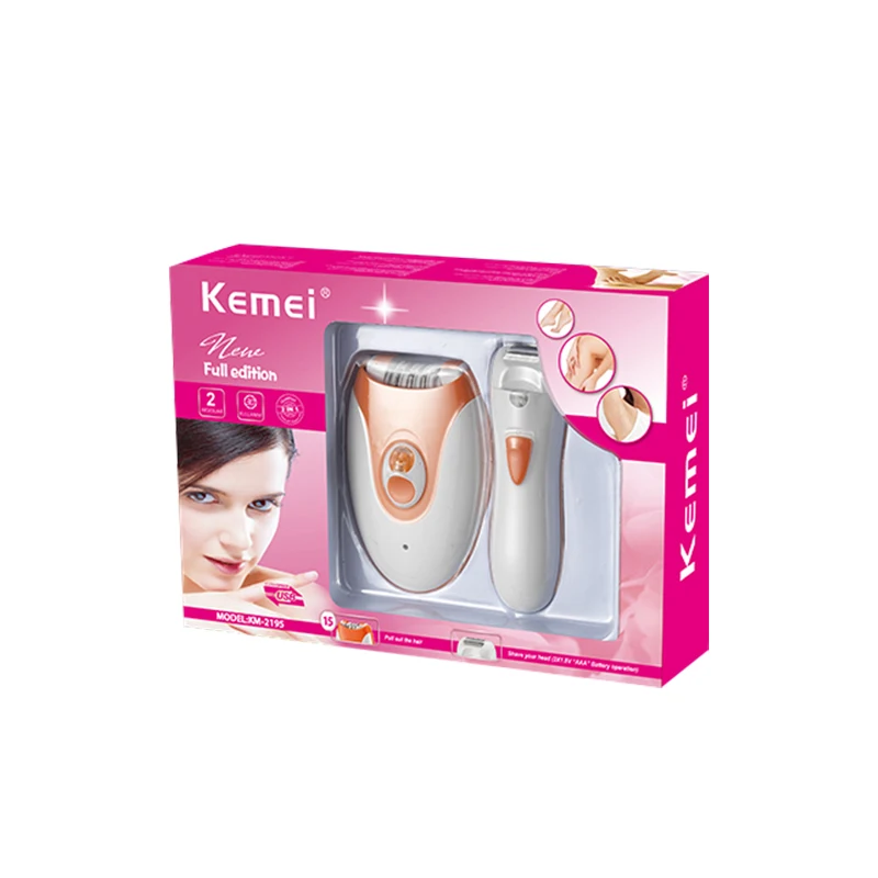 Kemei km-2195 2 in 1 Electric Epilator Women Shaver Hair Removal Painless Hair Remover Instant Leg Painless USB Rechargeable