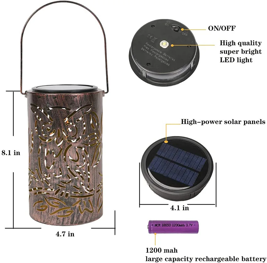 New Hot Sale Stock Iron Solar Owl Lamp Patio Cylindrical Led Outdoor Waterproof Hollow Night Lamp Landscape Lights