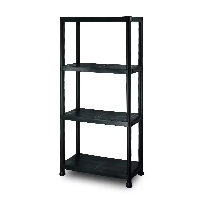 Heavy Duty Adjustable Easily Assemble 4 Tier Black Kitchen Bathroom Shelves Garage Storage Shelving Rack