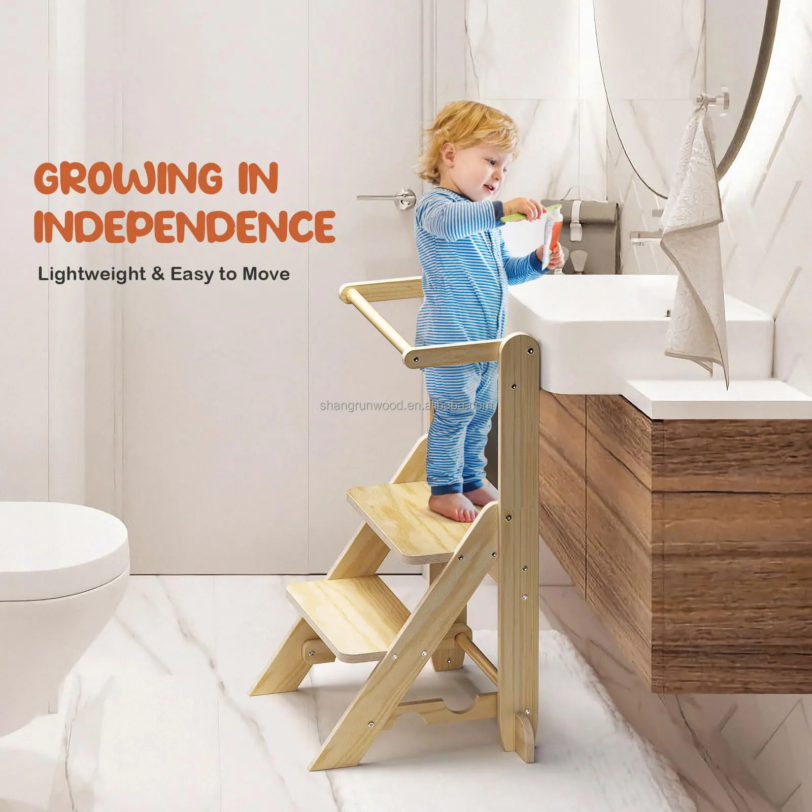 Kitchen Montessori Foldable Step Stool Kitchen Helper Stool Foldable Learning Tower Wooden Step Up Stools For Kids