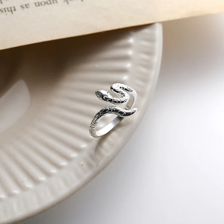 S925 Sterling Silver Black Mamba Serpentine Snake Open Ring for women wholesale