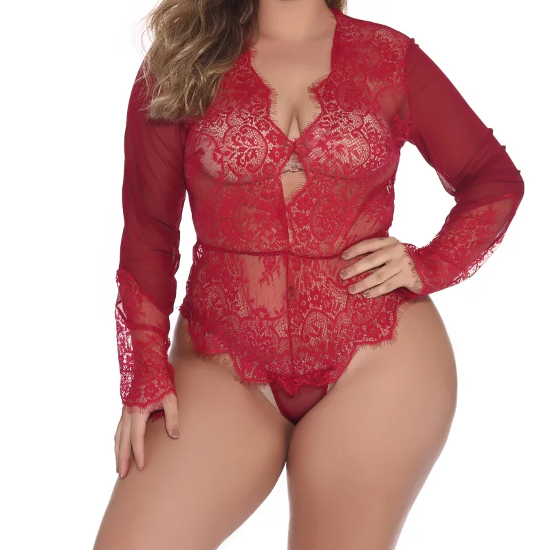 Wholesale Mature Sexy Fat Women Erotic Seductive Hollow Out  Bandage Plus Size Sexy One Piece Teddy Lingerie