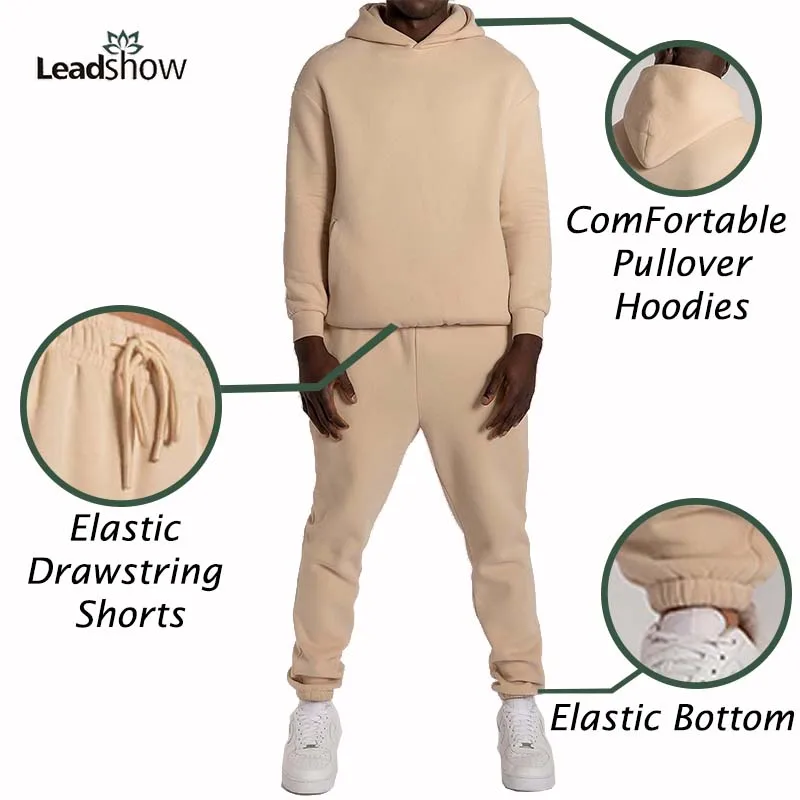 Wholesale Plain High Quality Heavyweight 100% Organic Cotton Blank Oversized Pullover Hoodies And Jogger Sweatpants Set Unisex