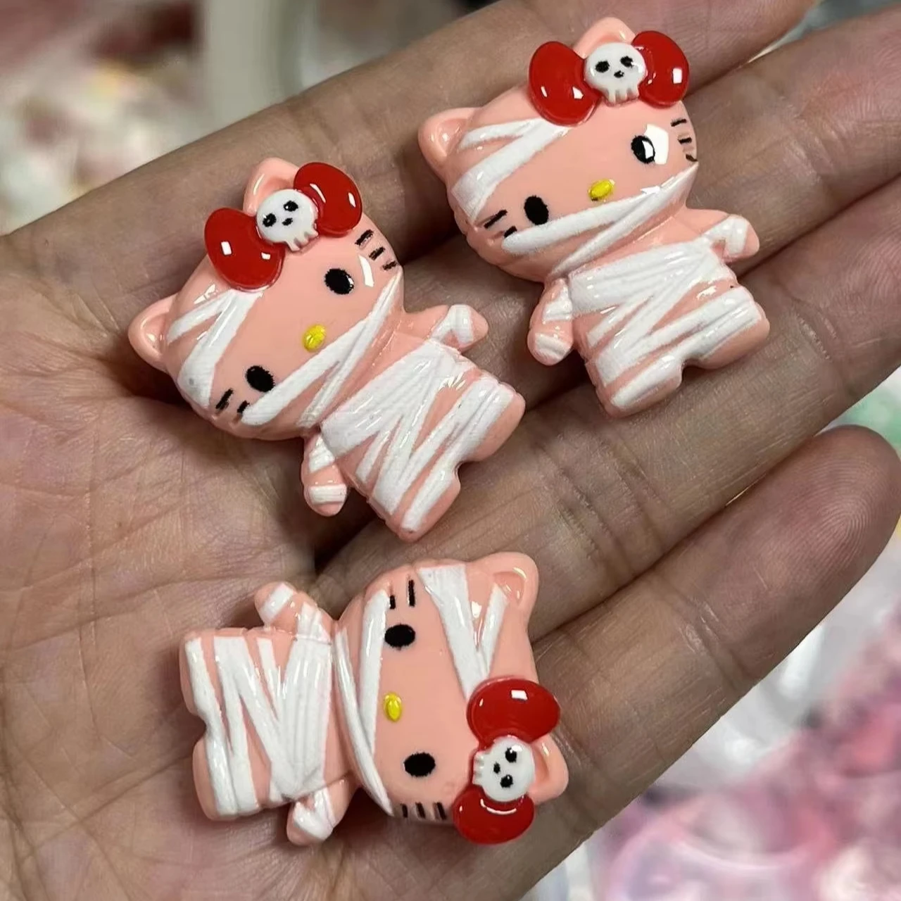 Kawaii Хэллоуин набор мумия котенок скелет бант аксессуары из смолы мультяшный декор чехол для телефона заколка волос большие украшения ногтей