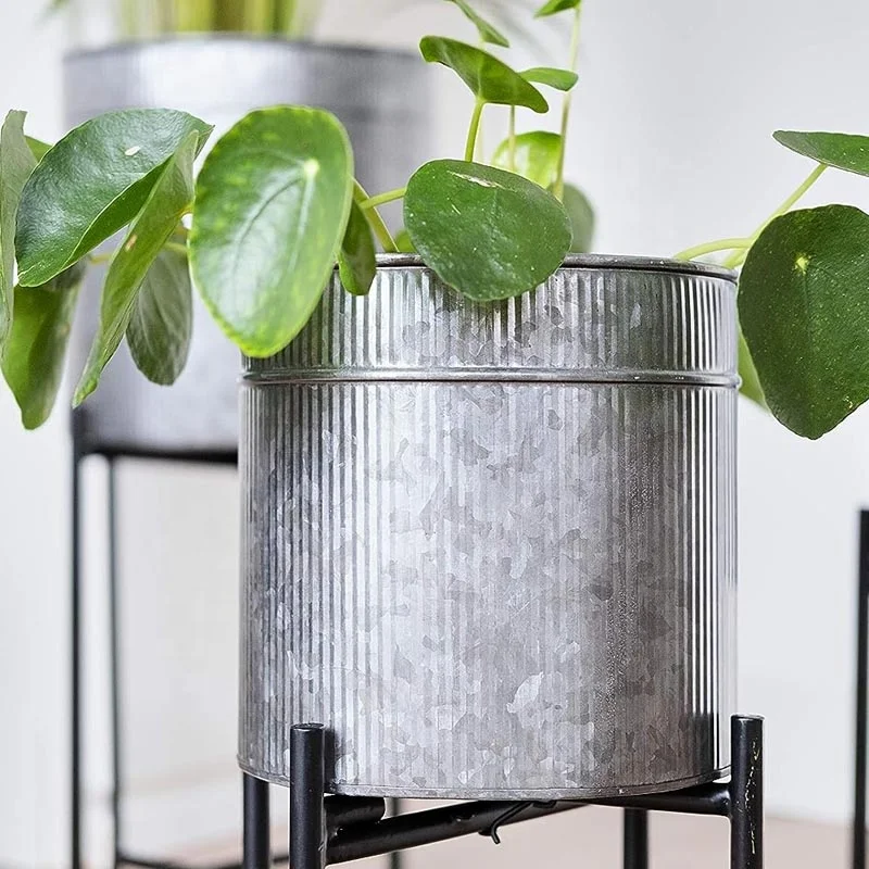 Set 3 Indoor Outdoor Modern Rustic Decor Farmhouse Trough Planter Decorative Iron Metal Plant Stand Galvanized Flower Pots