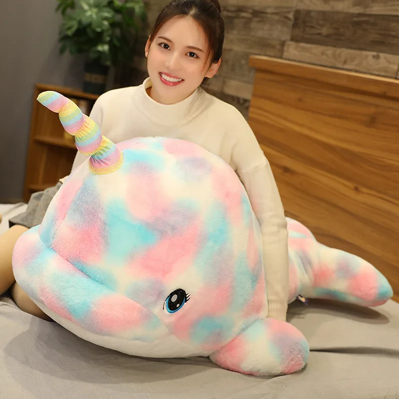 Hot selling New Coloured Cotton Down Narwhal Plush Toy Big Sea Creatures Whale Plush Soft Comfortable Hold Pillow
