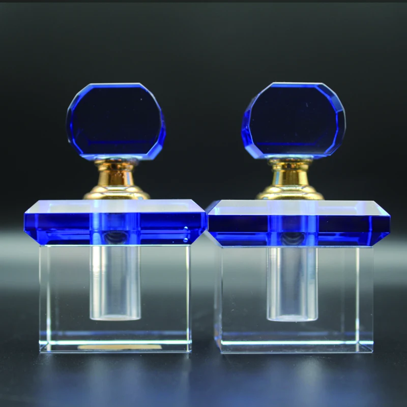 CJ-Factory Wholesale 12ml Custom K9 Blue Crystal Perfume Bottle Crystal Oil Bottle