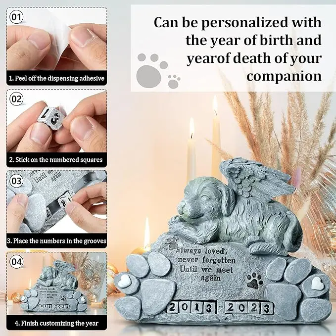 Dog Memorial Stone for Dog Passing Away, Pet Tribute Statue Gift for Loss of Dog, Pets Grave Marker Garden Resin Dog Ornament