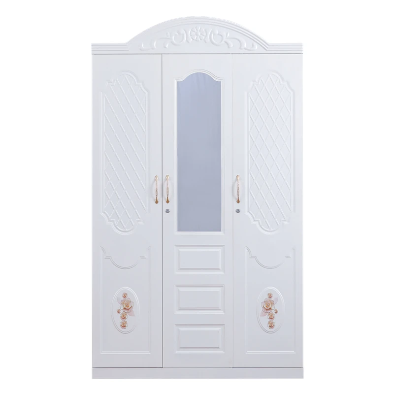 2023 new white armoire metal bedroom 3 door wardrobe with mirror
