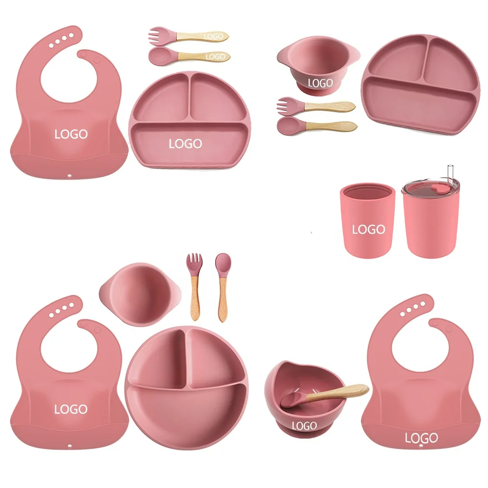 Amazon Dish Tableware Baby Food Grade Children Dinnerware Plate Set Bowls Kid Toddler Feeding Divided Silicon