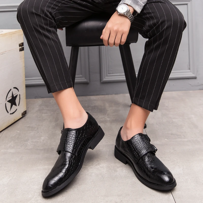 Men Oxford High Heel Loafers Casual Business Wedding Leather Dress Black Formal Shoes Slip-On