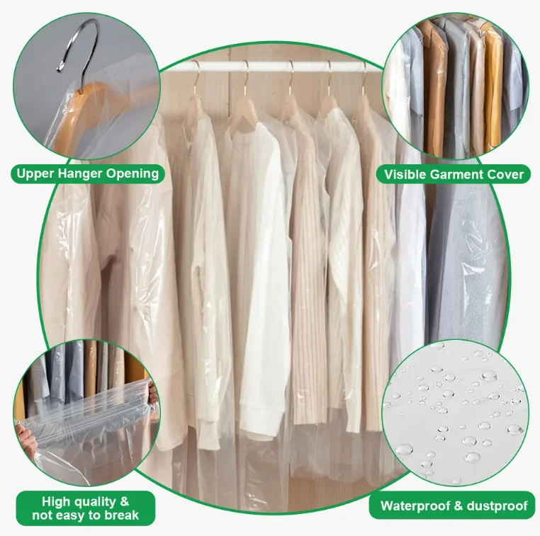 Customized Clear Breathable Plastic Garment Covers Dustproof Laundry Plastic Garment Bag