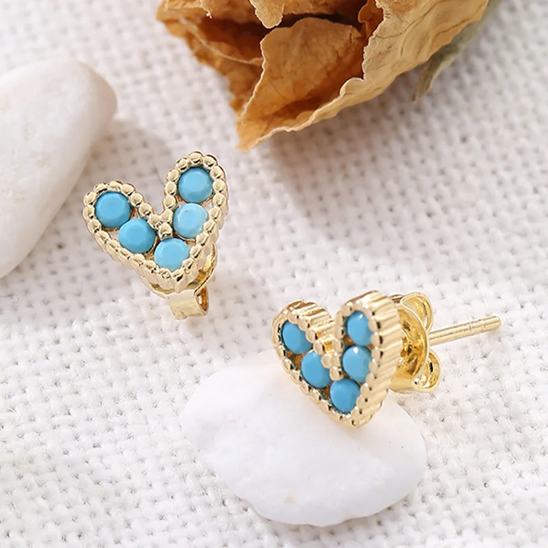 18K gold Pink Black Zircon Small Heart jewelry Shape Female Stud Earrings  for Women