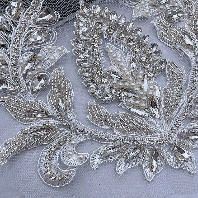 Handmade Flower Sew On Pearl Rhinestone Applique Bodice Dress Patches For Ironing In Clothes With Crystals