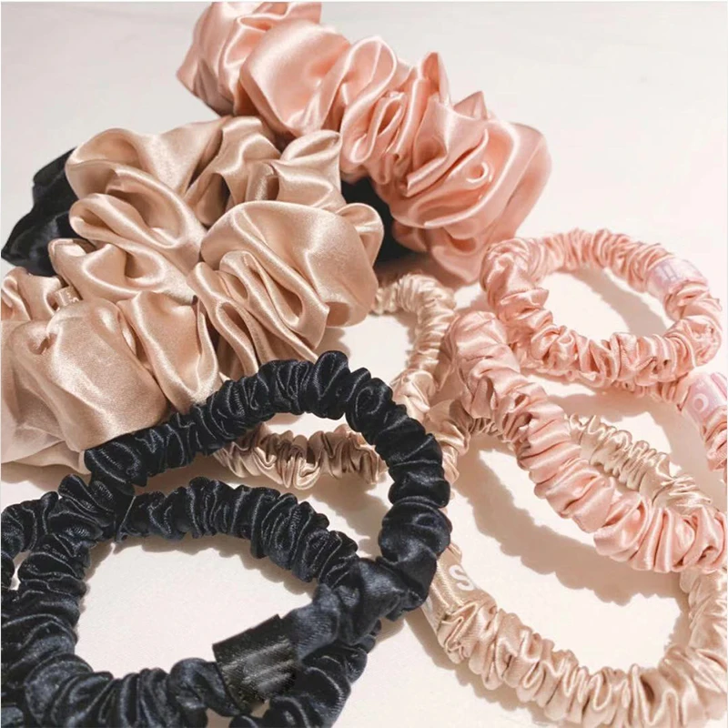 2022 High Quality Elastic Rubber Bands Ponytail Scrunchies Accessory 16MM Solid Color 100% Mulberry Silk Scrunchies For Hair