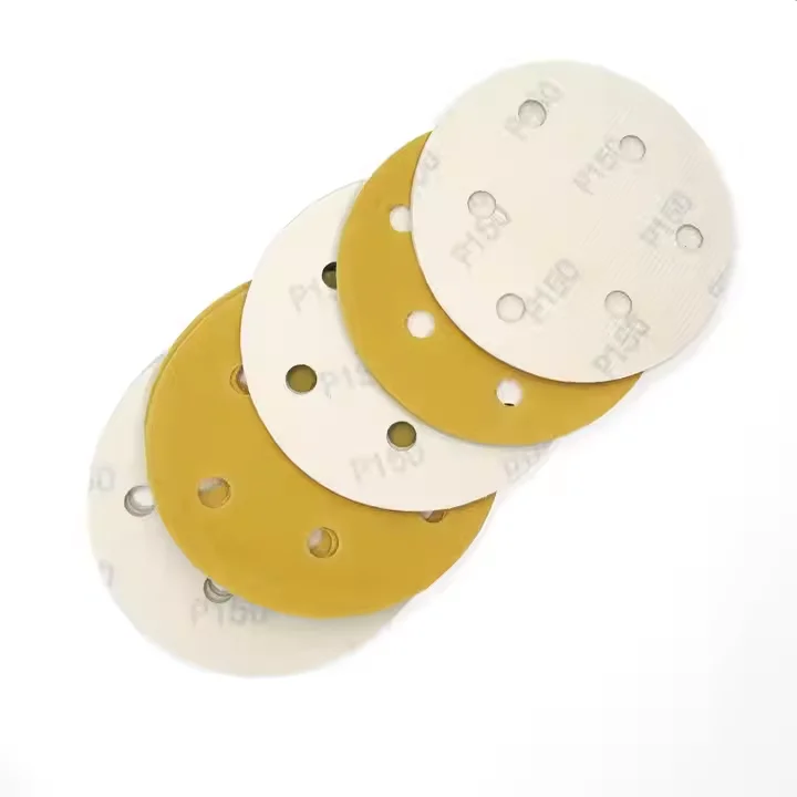Hook And Loop Yellow Orbital Wood Abrasive Sanding Discs