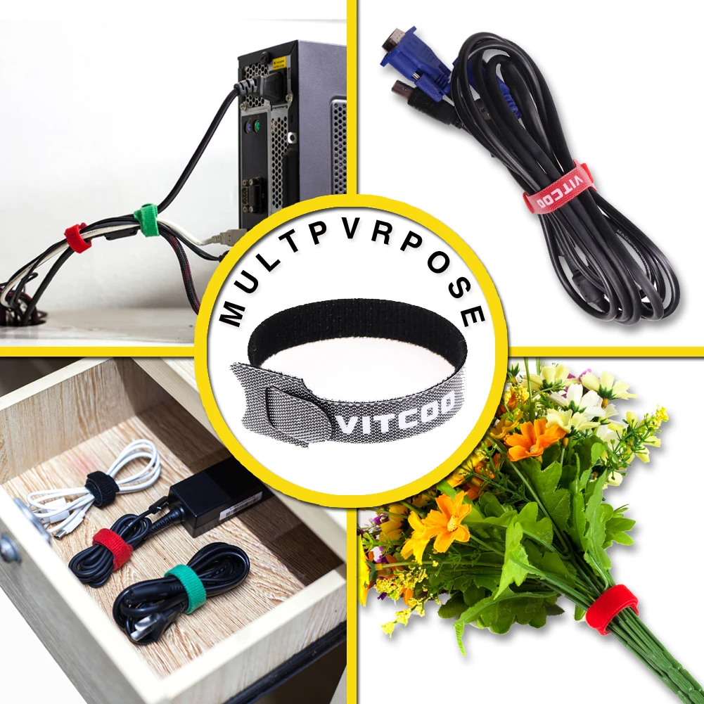 Releasable Wire Organizer Double Side Strap Colorful Back to Back Hook and Loop Cable Ties