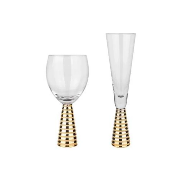 Luxury hand made crystal golden stem wine glass set perfect for wedding party birthday party customized color acceptable