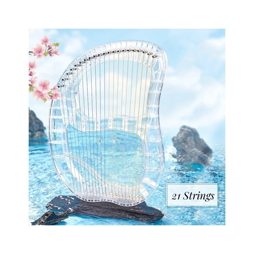 JELO 21-String Lyre Harp Musical Instruments for Sound Therapy Spiritual Healing & Bath Tools