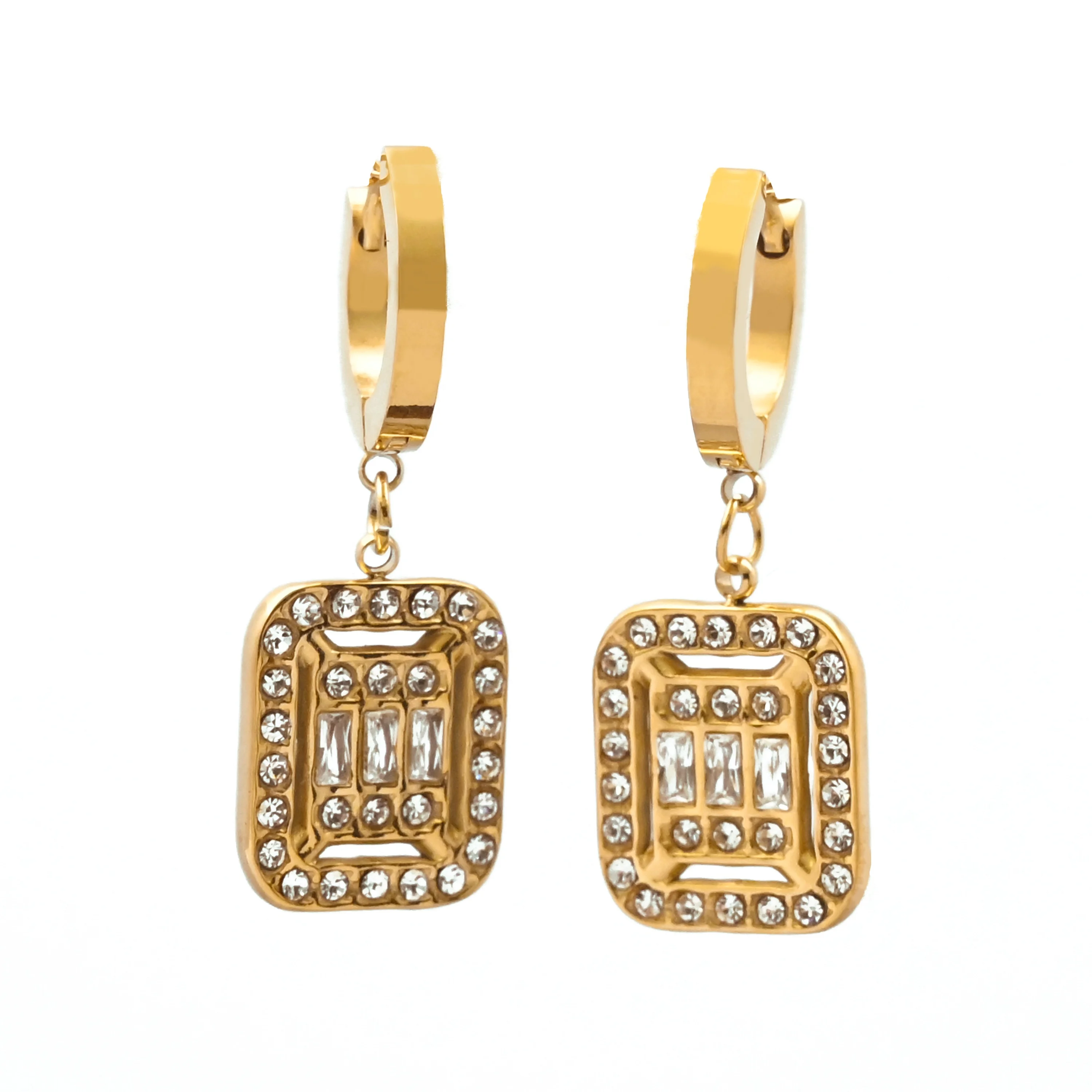 Rectangular Baguette Geometric Pendant Earrings Wholesale Gold Plated Stainless Steel Popular Fashion Women Jewelry