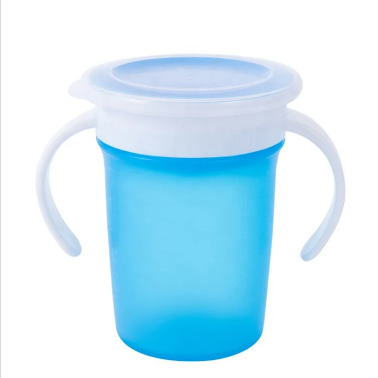 Детская чашка для питья, 360 градусов, герметичная детская тренировочная чашка, силиконовая чашка, оптовая продажа, Противоударная пластиковая ручка