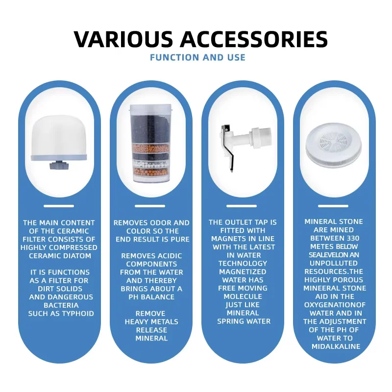 Mineral Gravity System 21L Water Tank Multi Layer Filters Purifier