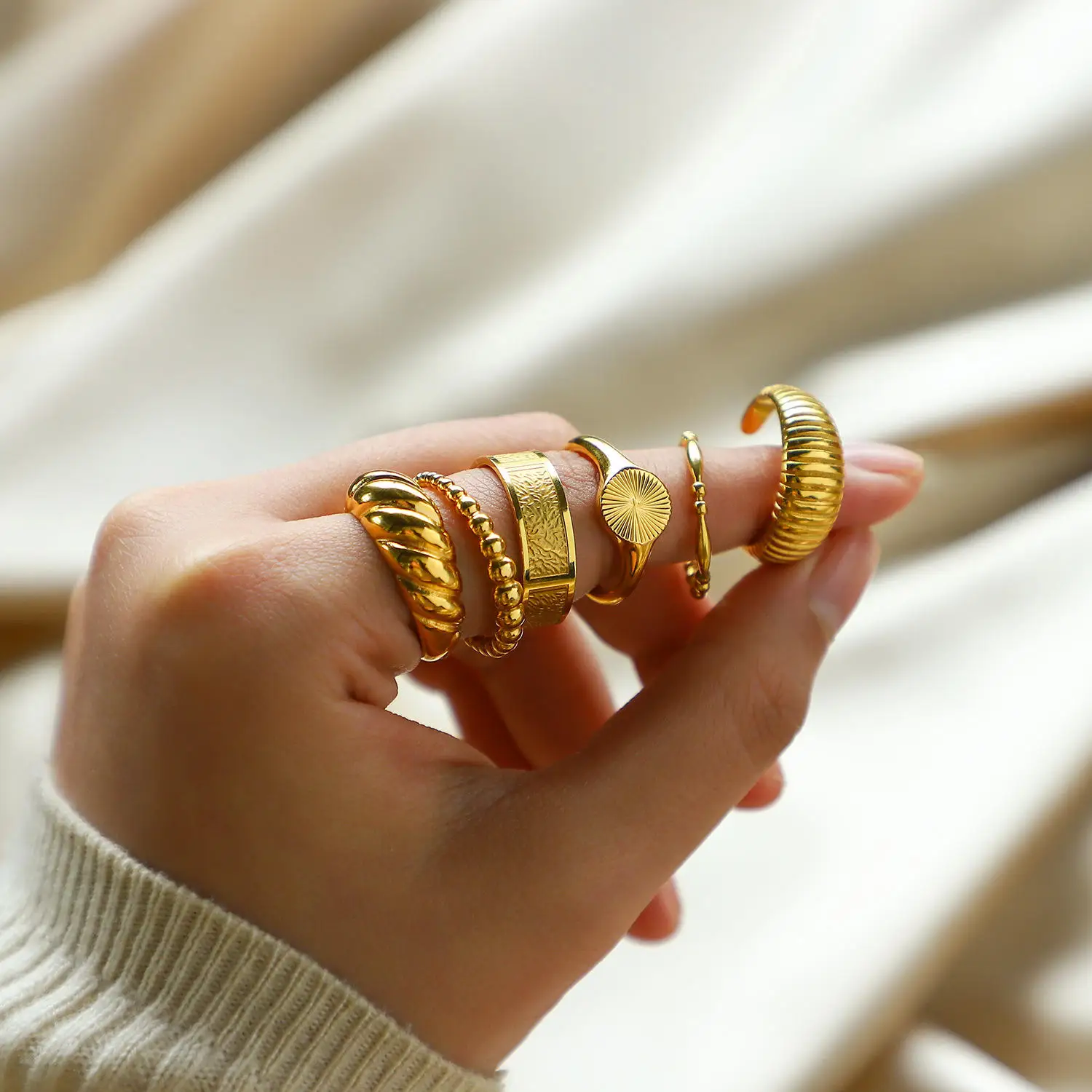 Jewelry Set Horn Wrap Chunky Rings Gold 2023 Stainless Steel Plated 316l Waterproof Environmental Friendly 6 7 8 5 Pcs