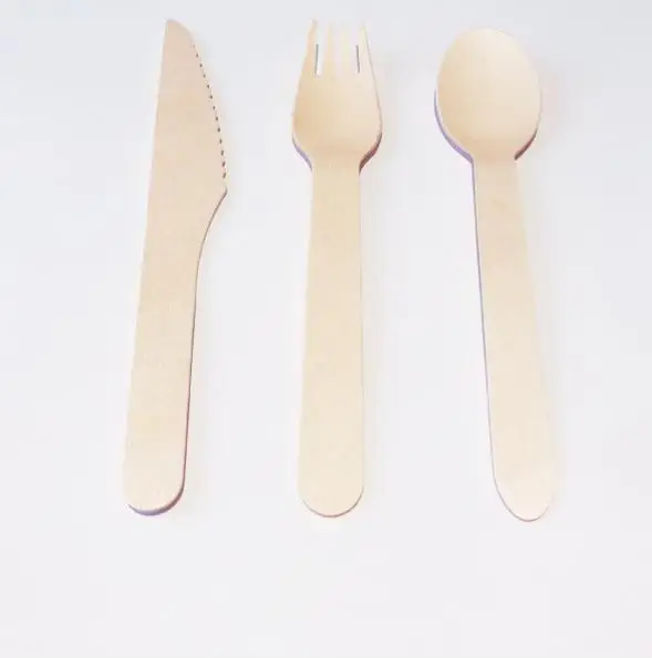 200 Piece Custom Printed Disposable Compostable Cutlery Wooden fork and spoon set cutlery