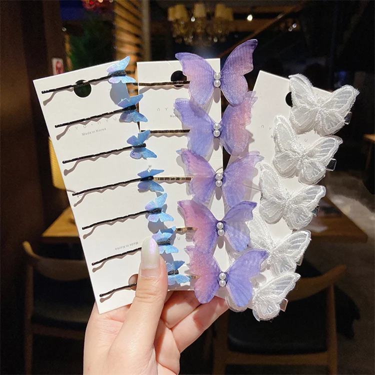 Hot Selling Korean Accessories Super Fairy Girls Butterfly Metal Cloth Hair Clip