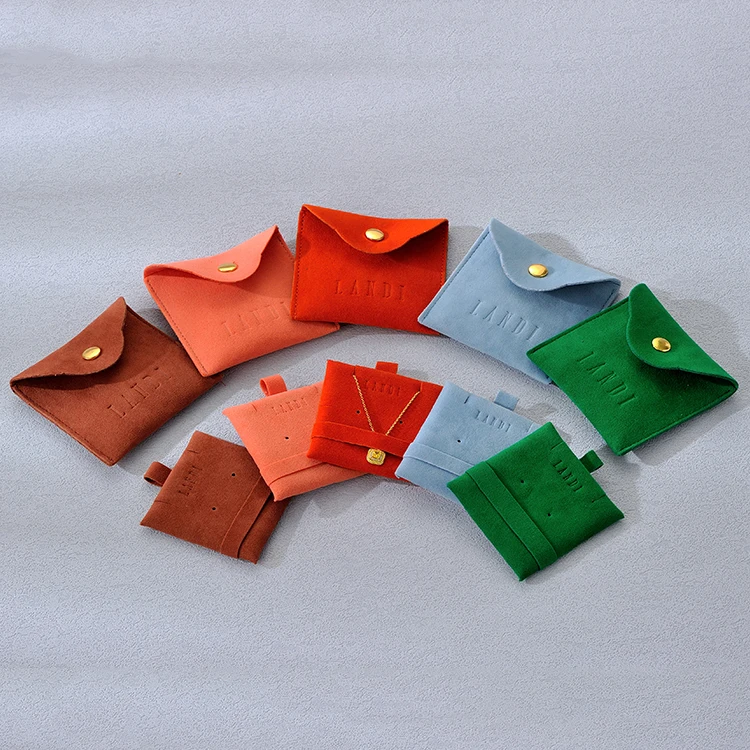 Factory Custom Logo Velvet Suede Necklace Ring Bracelet Jewelry Storage Display Bag Gift Packaging Button Jewelry Pouch with Pad