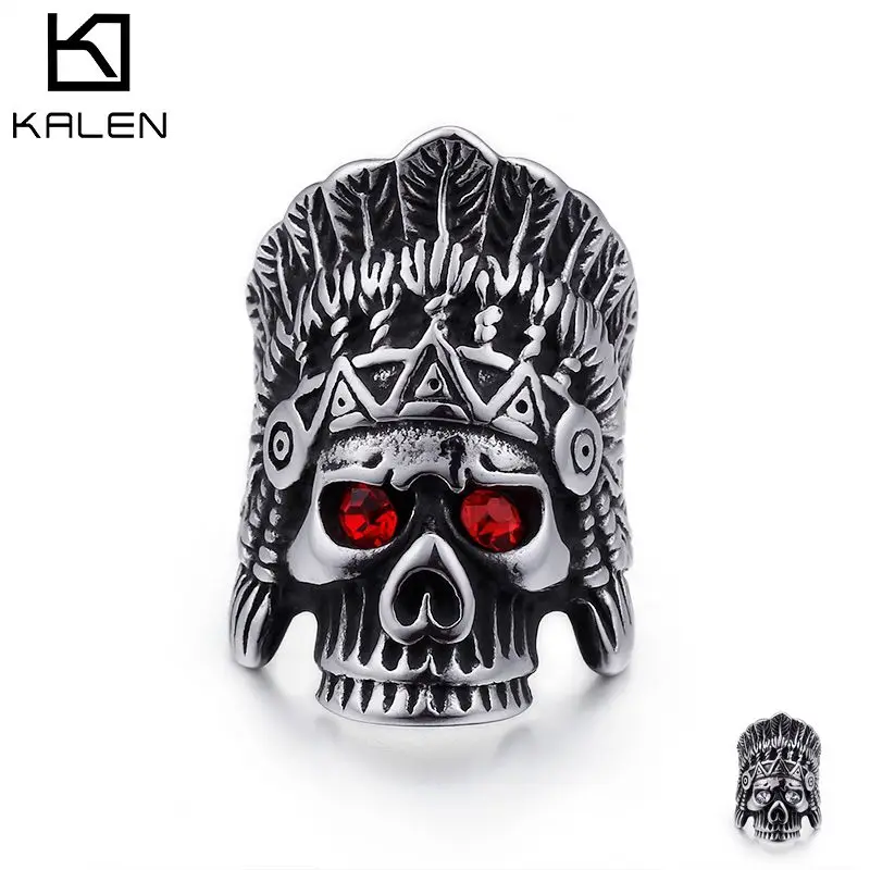 KALEN 316L Stainless Steel Hip Hop Punk Rings Skull Ring For Men