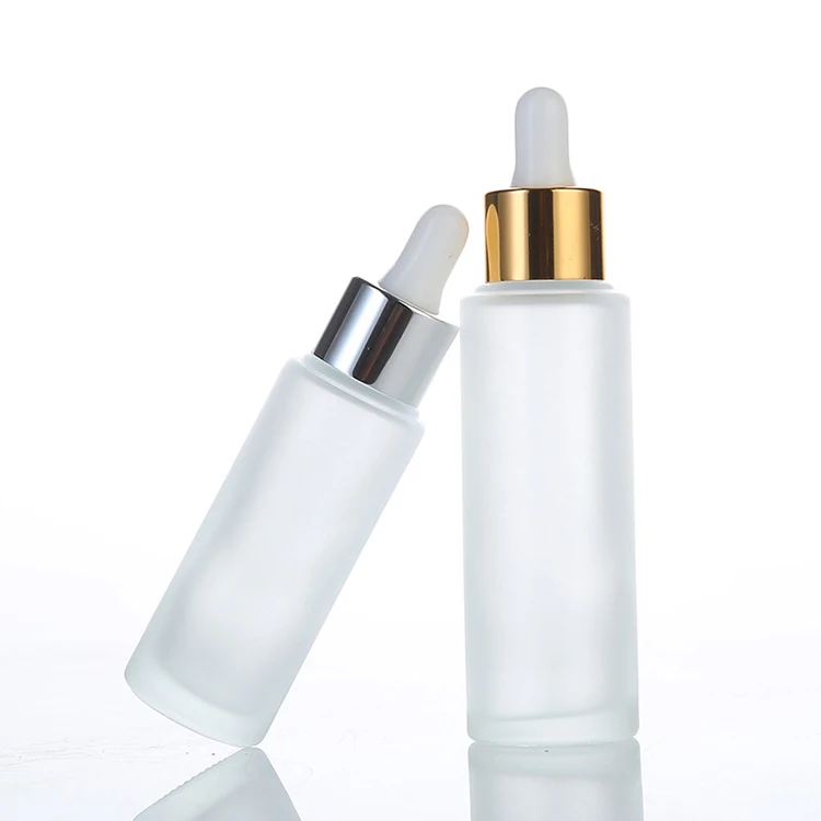 packaging round frosted flat shoulder luxury serum glass essential oil dropper bottle
