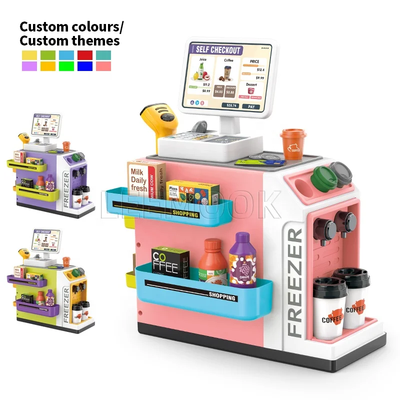 Leemook 2024 Hot Children Toys Pretend Play Kitchen Set Mini Supermarket Cash Register Toys Witn Sound Light For Kids