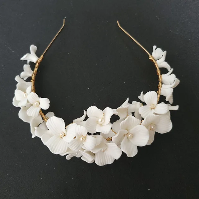 Handmade Luxury Rhinestones Freshwater Pearls Ceram Flower Bridal Tiara Wedding Bridesmaids Crown Women Hair Jewelry
