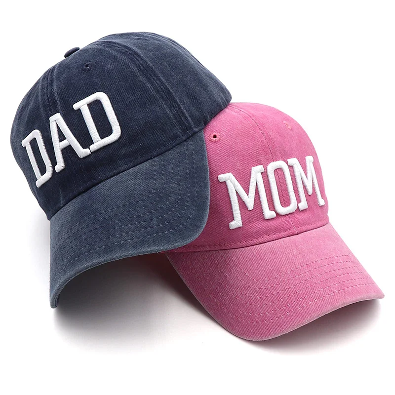 Custom Outdoor Mom And Dad Hats Retro Washed Cotton 3d Letter Embroidered Printed Baseball Cap
