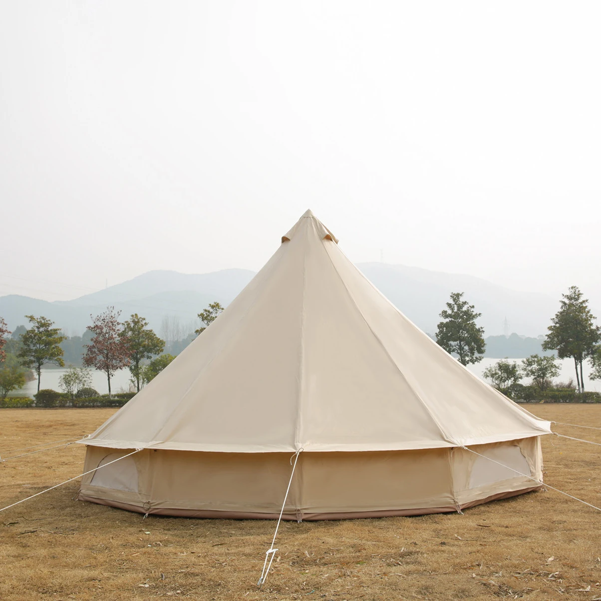 Luxury 6m waterproof cotton canvas large 4 season outdoor camping tent bell tent with stove hole