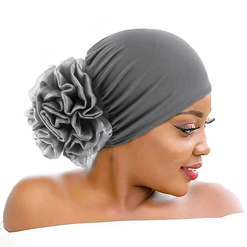 Wholesale Custom Logo Muslim 3D Flower Turban Grande Fascinate Girls Hijab Head Hat Turban Big Flower Turban Cap For Women