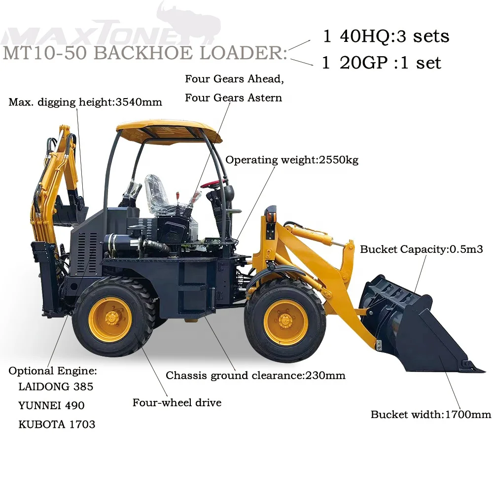 MAXTONE MT10-50 Mini Small Backhoe Loader Front End Small Micro Mini Wheel Loader Machine Compact Wheel Loader Hydraulic Motor