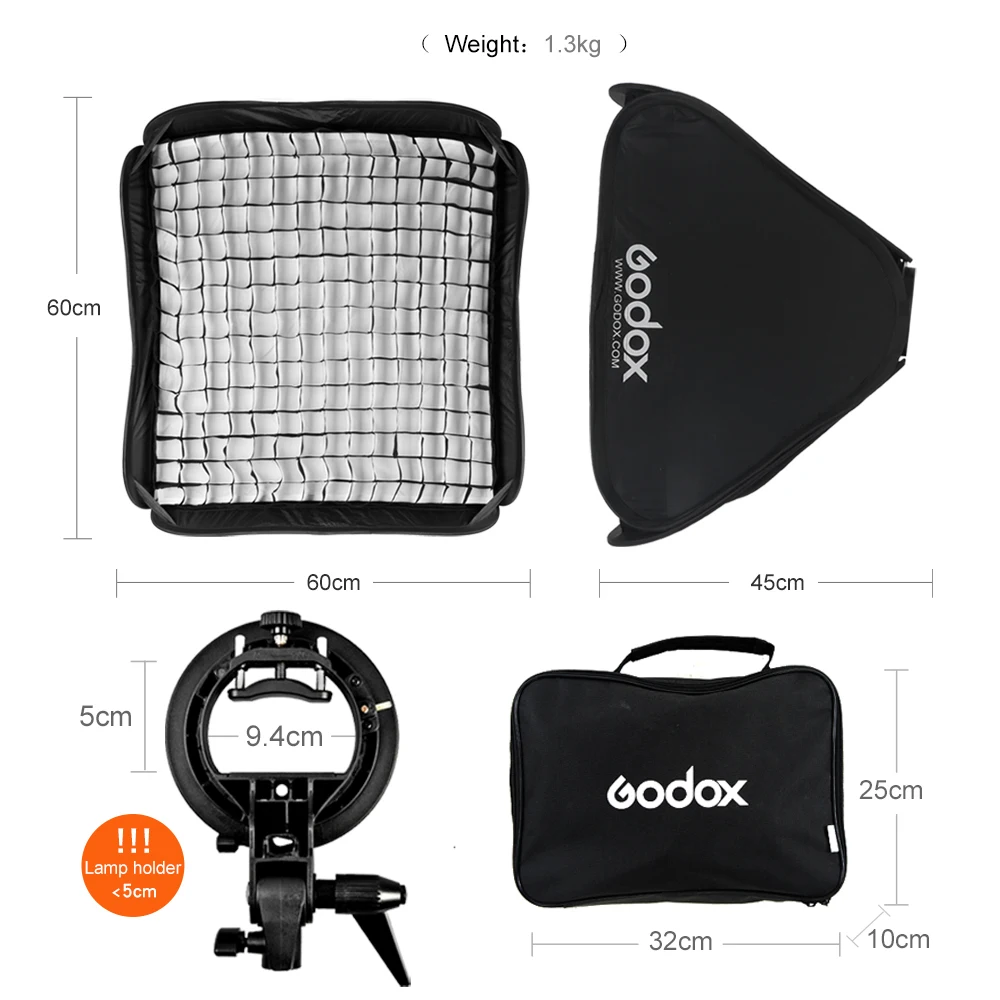 Godox 80*80 см сотовый софтбокс + S-образный кронштейн для крепления Bowens комплект Canon Nikon Speedlite