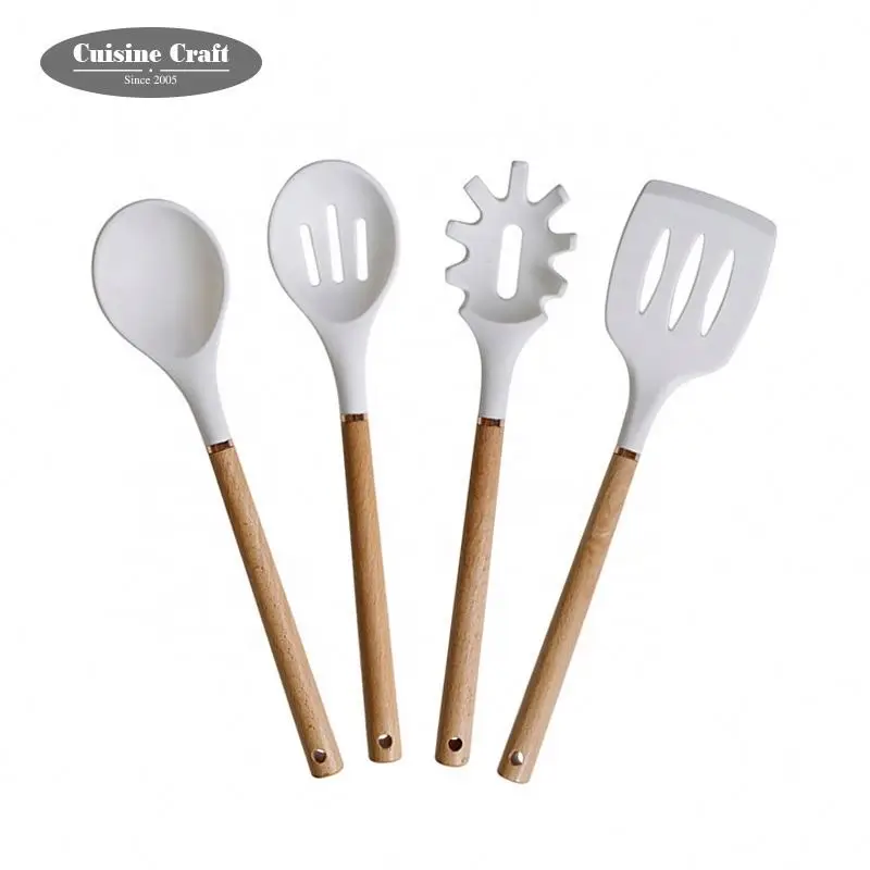 2024 copper ring silicone kitchen utensil with acacia wooden handle