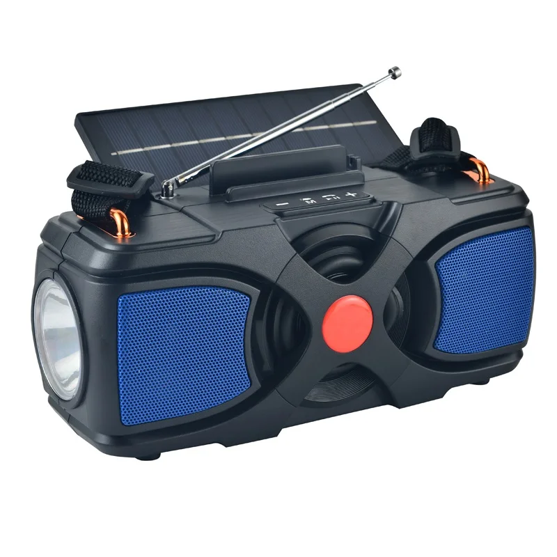 Cheap price portable stereo sound radio speaker solar FM radio wireless speaker with led light FP-109-S