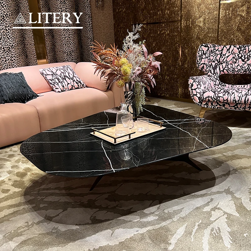 Wholesale Modern Matt Black Coffee Table Natural High Quality Living Room Dining Top White Black Marble Luxury Coffee Table